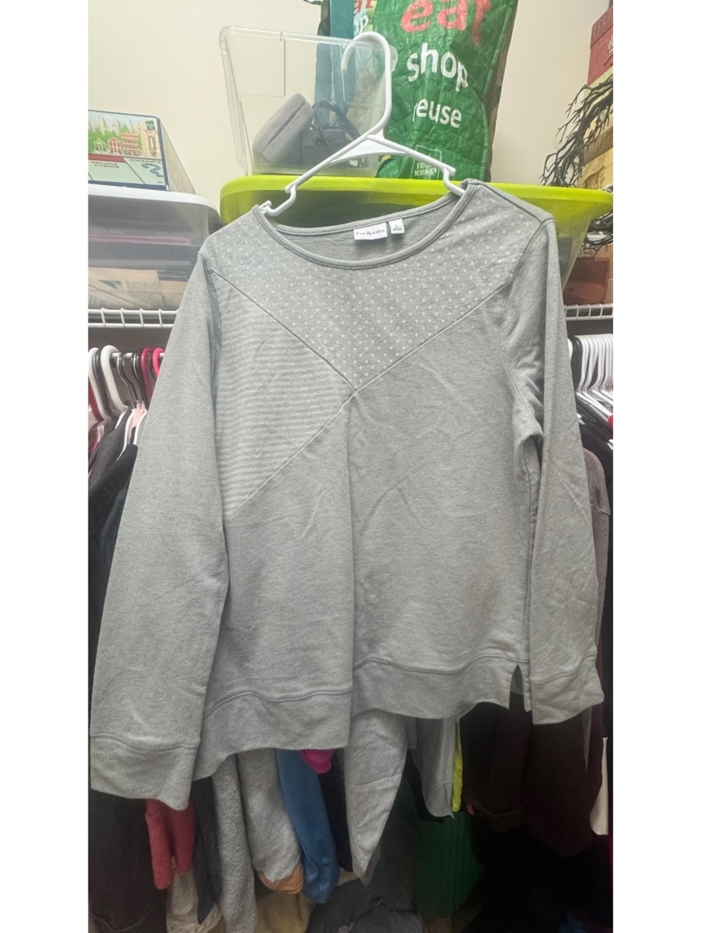Kim Rogers Gray Color Block Polka Dot Sweatshirt Size L